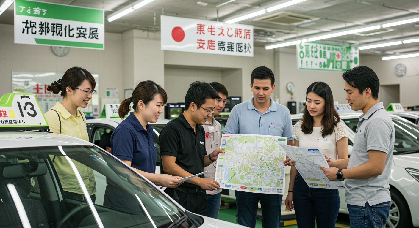 日本の自動車学校で外国人が教習中のイメージ