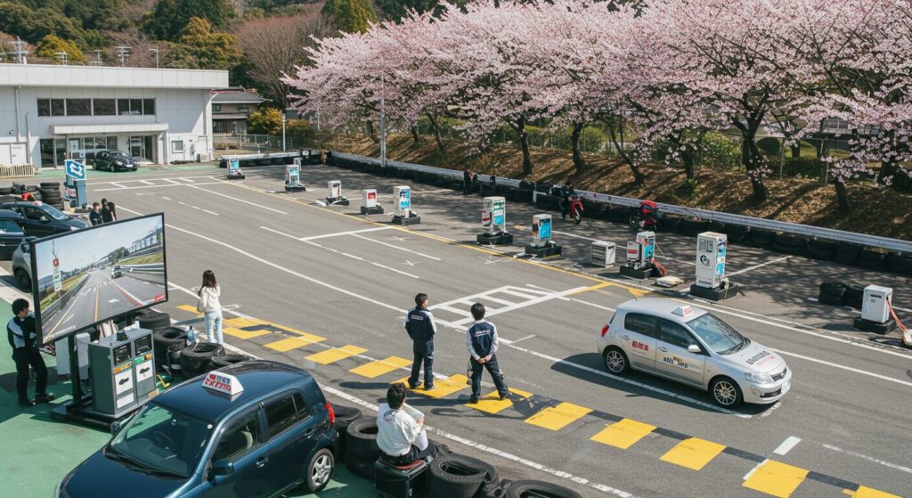 桜が咲いている春のイメージが伝わる自動車学校